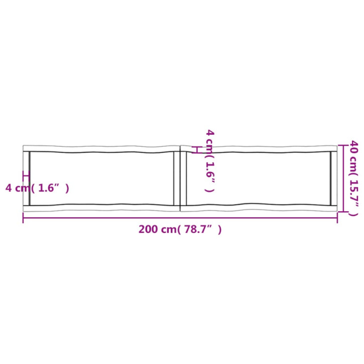 Stalviršis, 200x40x(2–6)cm, medienos masyvas, su gyvu kraštu