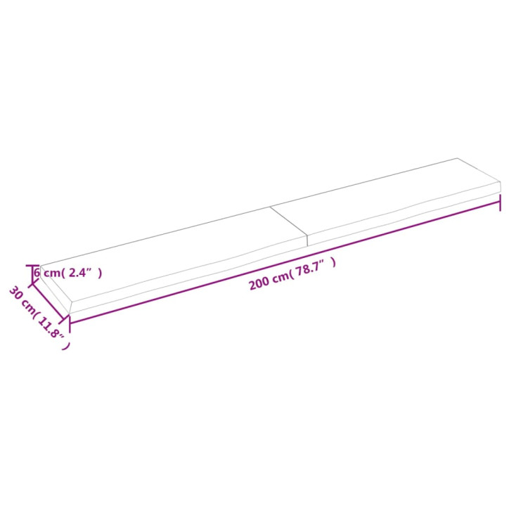 Vonios kambario stalviršis, 200x30x(2–6)cm, medienos masyvas