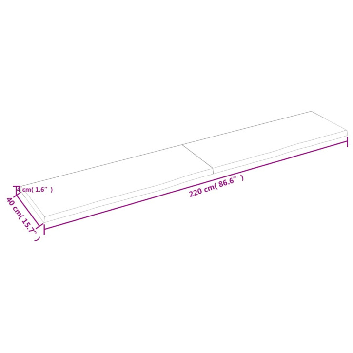 Vonios stalviršis, tamsiai rudas, 220x40x(2–4)cm, mediena