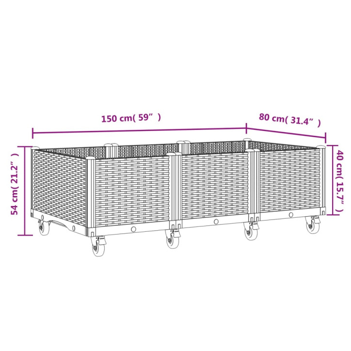 Sodo lovelis su ratukais, pilkos spalvos, 150x80x54cm, PP