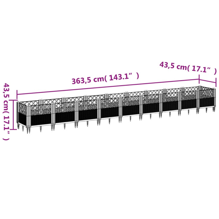 Sodo lovelis su kuoliukais, pilkas, 363,5x43,5x43,5cm, PP