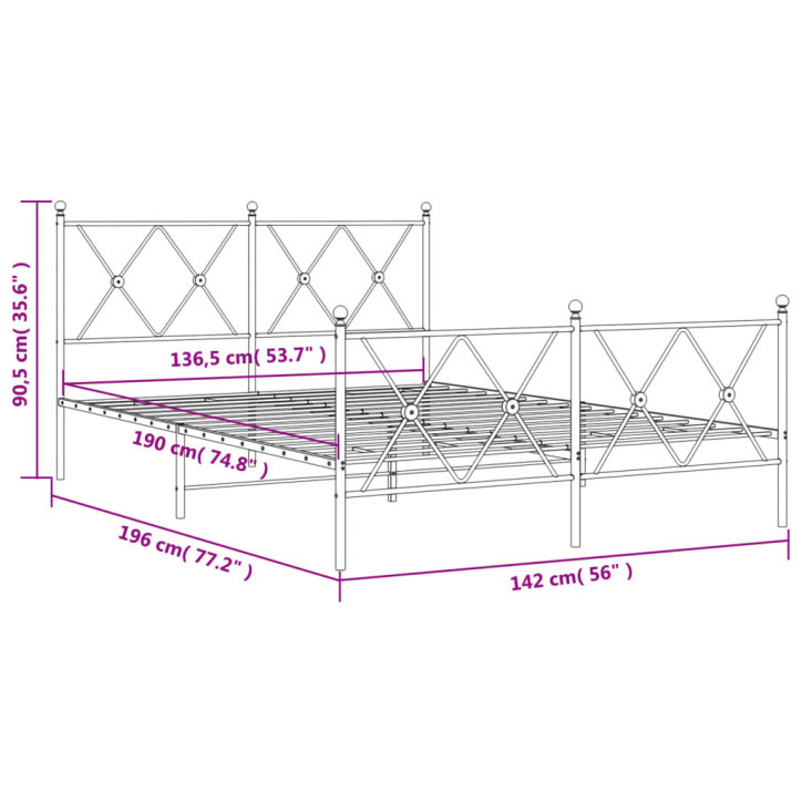 Lovos rėmas su galvūgaliu/kojūgaliu, baltas, 137x190cm, metalas