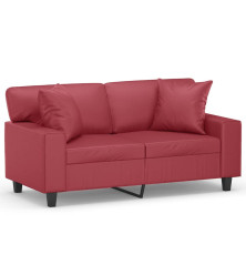 Dvivietė sofa su pagalvėlėmis, vyno, 120cm, dirbtinė oda