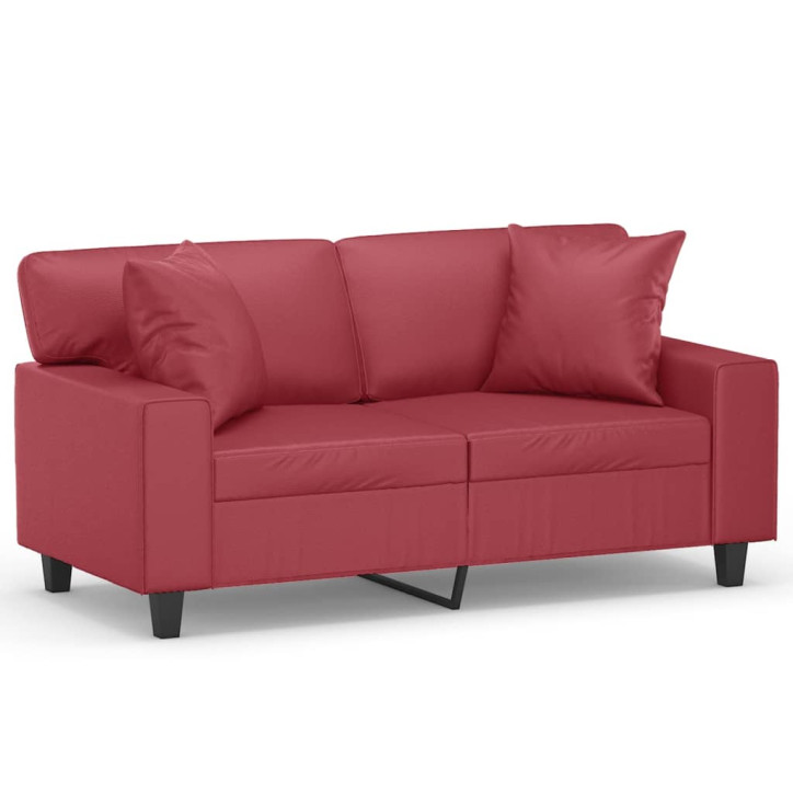 Dvivietė sofa su pagalvėlėmis, vyno, 120cm, dirbtinė oda