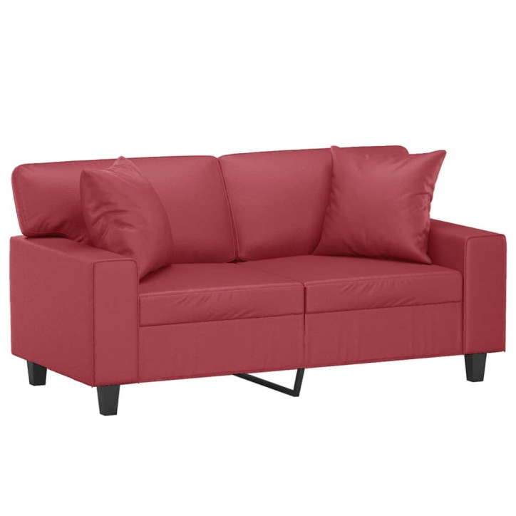 Dvivietė sofa su pagalvėlėmis, vyno, 120cm, dirbtinė oda