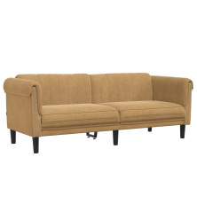 Trivietė sofa, rudos spalvos, aksomas