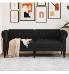 Dvivietė chesterfield sofa, juodos spalvos, audinys