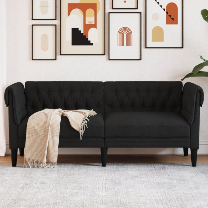 Dvivietė chesterfield sofa, juodos spalvos, audinys