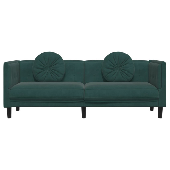 Trivietė sofa su pagalvėlėmis, tamsiai žalios spalvos, aksomas