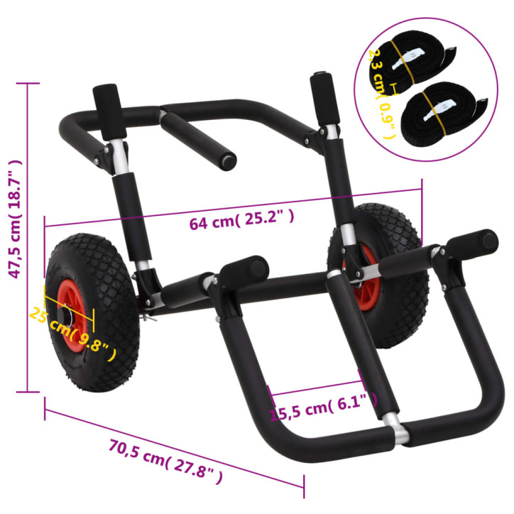 Baidarės vežimėlis, aliuminis, sulankstomas, 90kg