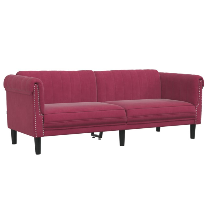 Trivietė sofa, raudonojo vyno spalvos, aksomas