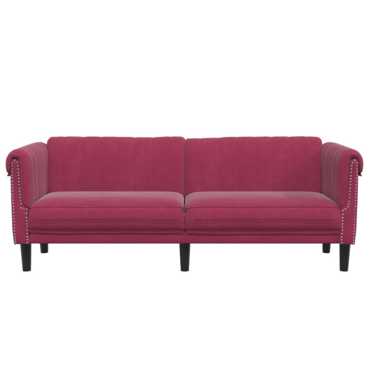 Trivietė sofa, raudonojo vyno spalvos, aksomas