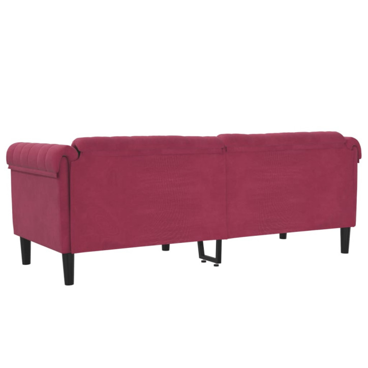 Trivietė sofa, raudonojo vyno spalvos, aksomas