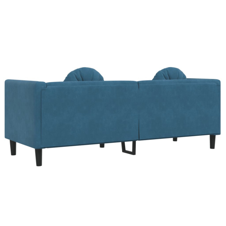 Trivietė sofa su pagalvėlėmis, mėlynos spalvos, aksomas