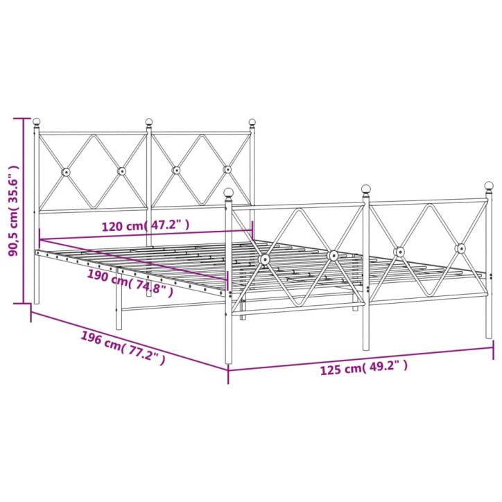 Lovos rėmas su galvūgaliu/kojūgaliu, baltas, 120x190cm, metalas