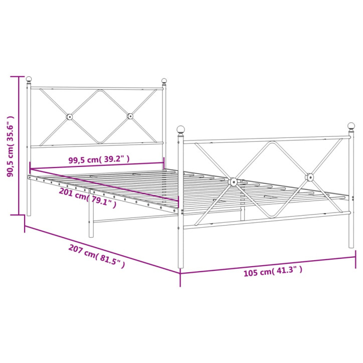 Lovos rėmas su galvūgaliu/kojūgaliu, baltas, 100x200cm, metalas