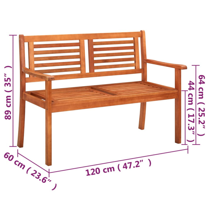 Dvivietis sodo suoliukas su pagalvėle, 120cm, eukalipto masyvas