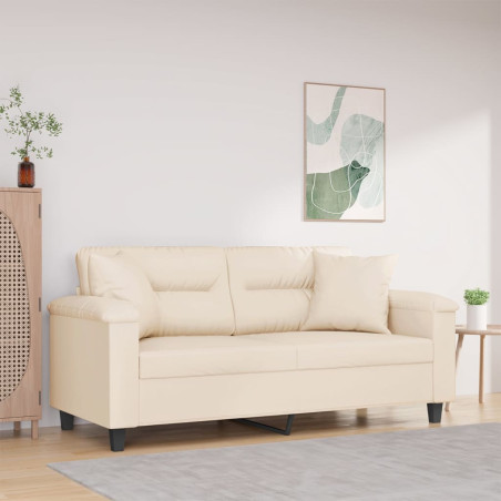 Dvivietė sofa su pagalvėmis, smėlio, 140cm, audinys