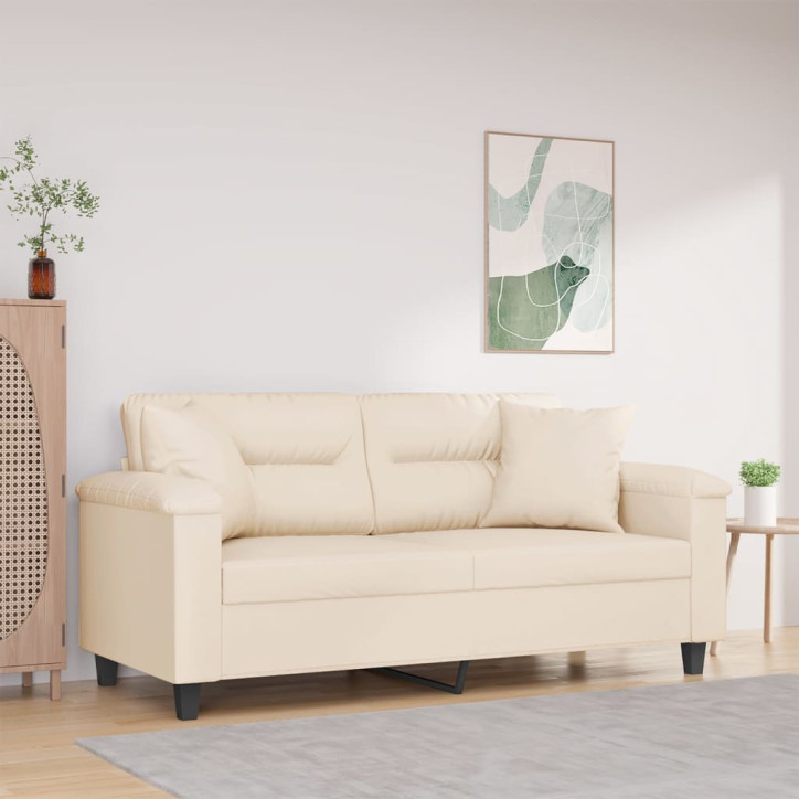 Dvivietė sofa su pagalvėmis, smėlio, 140cm, audinys