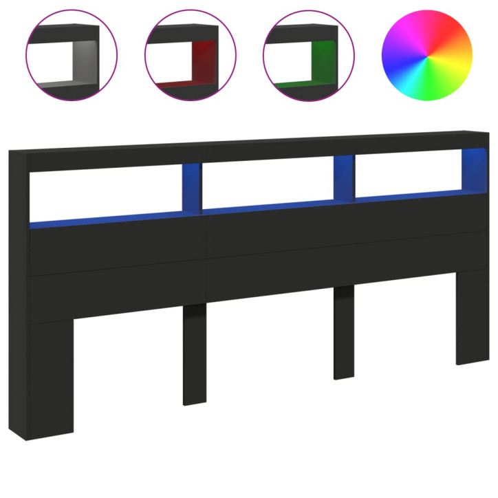 Galvūgalis-spintelė su LED, juodos spalvos, 220x17x102cm