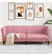 Trivietė sofa, rožinės spalvos, aksomas