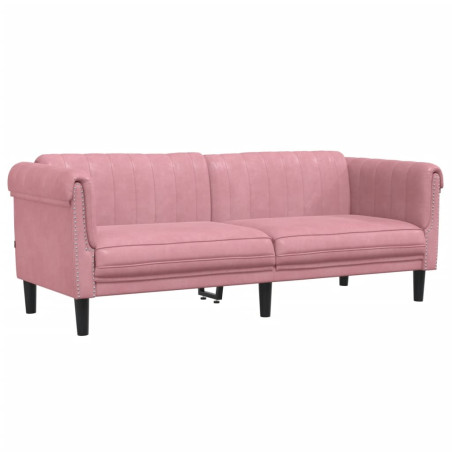 Trivietė sofa, rožinės spalvos, aksomas