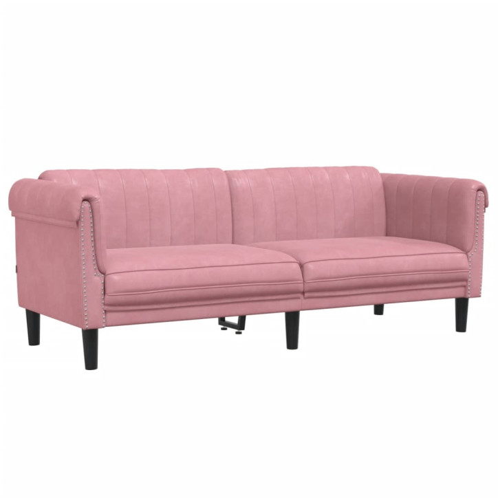 Trivietė sofa, rožinės spalvos, aksomas