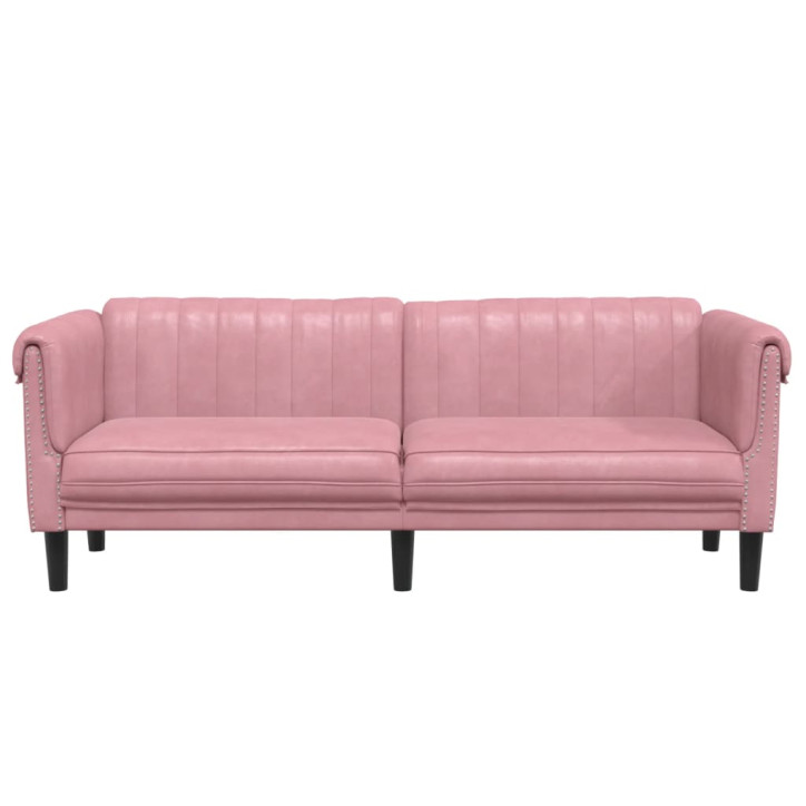 Trivietė sofa, rožinės spalvos, aksomas