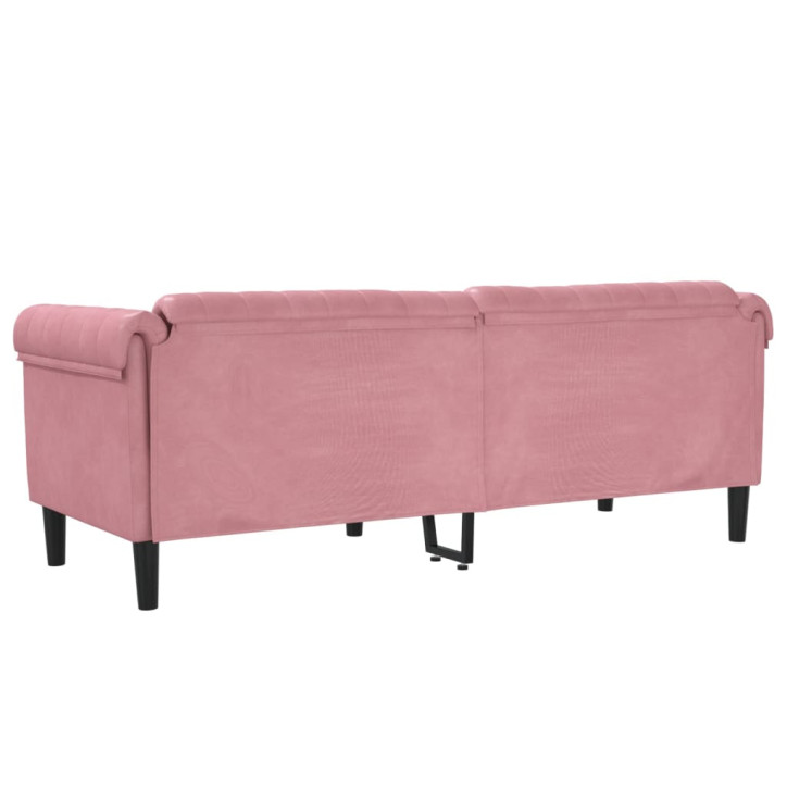 Trivietė sofa, rožinės spalvos, aksomas