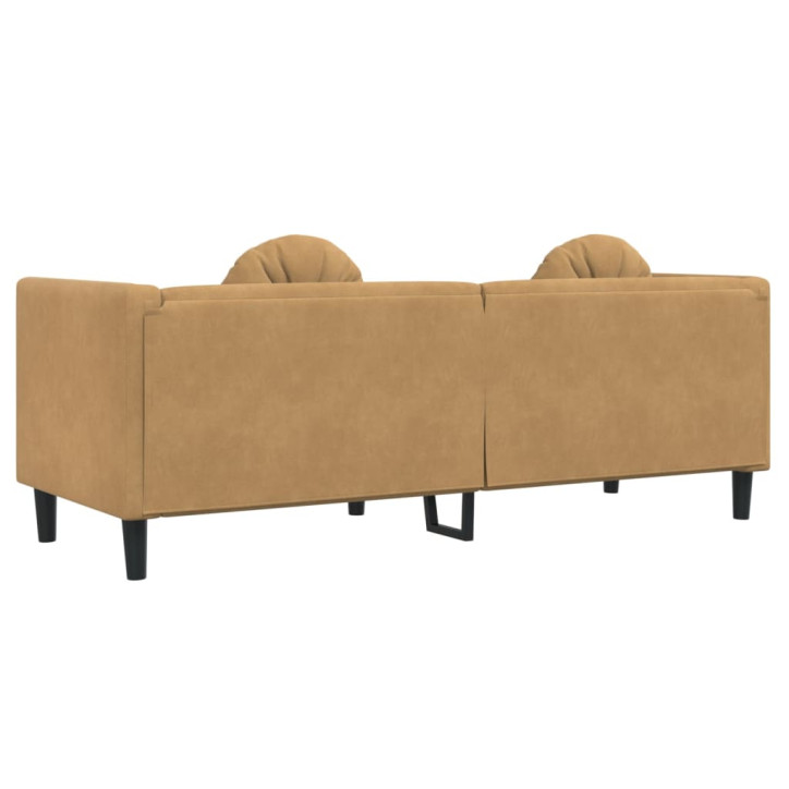 Trivietė sofa su pagalvėlėmis, rudos spalvos, aksomas