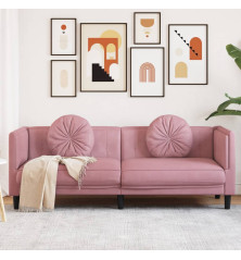 Trivietė sofa su pagalvėlėmis, rožinės spalvos, aksomas