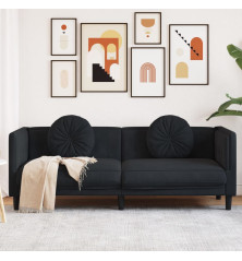 Trivietė sofa su pagalvėlėmis, juodos spalvos, aksomas