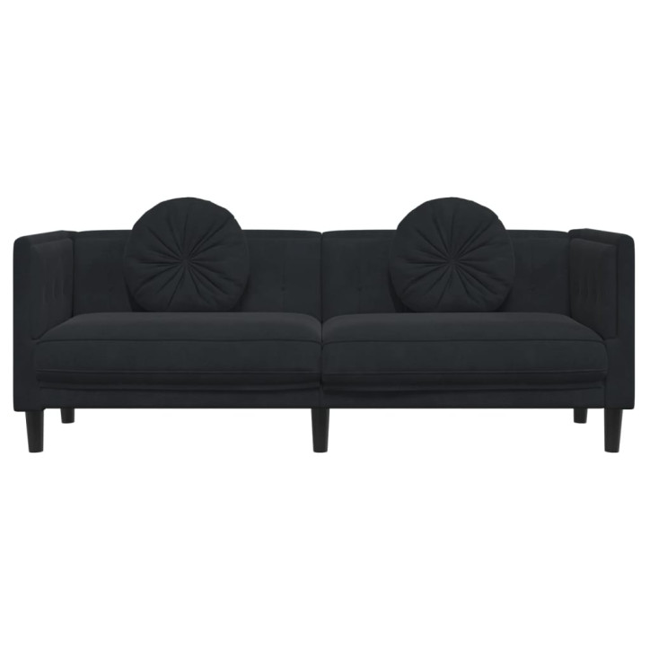 Trivietė sofa su pagalvėlėmis, juodos spalvos, aksomas