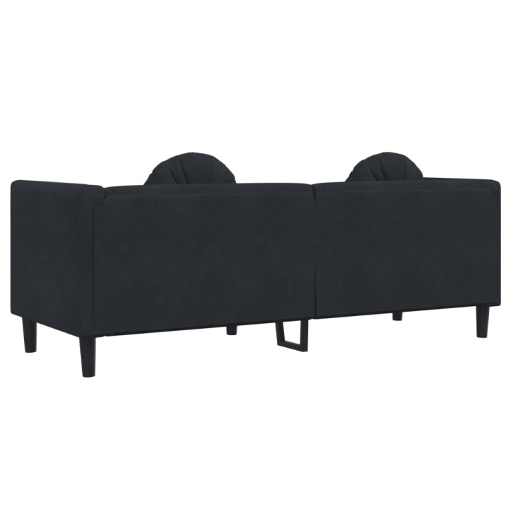 Trivietė sofa su pagalvėlėmis, juodos spalvos, aksomas