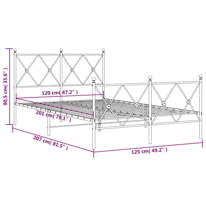 Lovos rėmas su galvūgaliu/kojūgaliu, baltas, 120x200cm, metalas