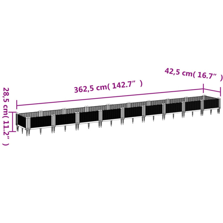 Sodo lovelis su kuoliukais, baltas, 362,5x42,5x28,5cm, PP