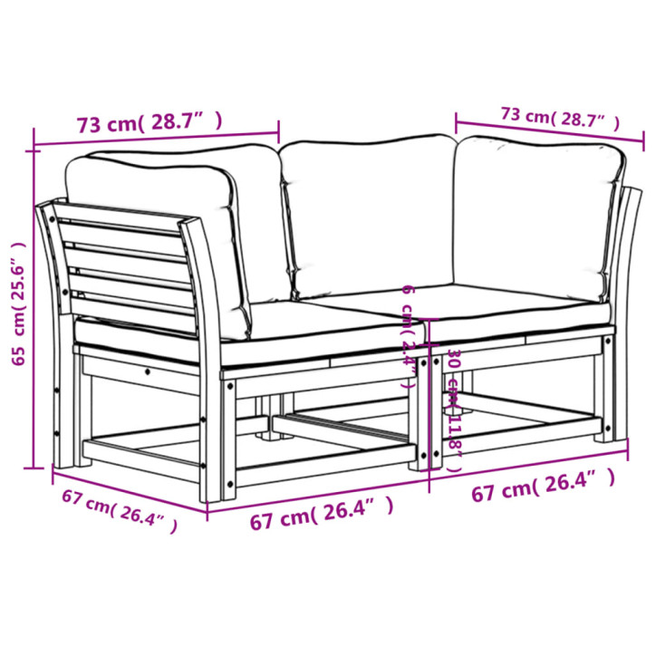 Dvivietė sodo sofa su pagalvėlėmis, akacijos medienos masyvas