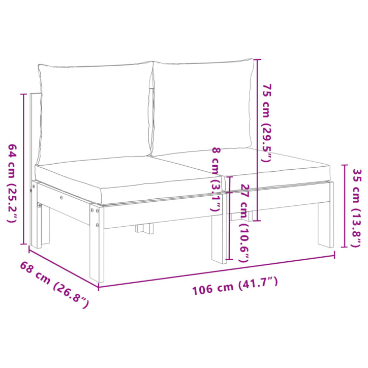 Dvivietė sodo sofa su pagalvėlėmis, akacijos medienos masyvas