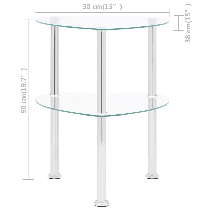 Šoninis staliukas, 2 aukštų, skaidrus, 38x38x50cm, stiklas