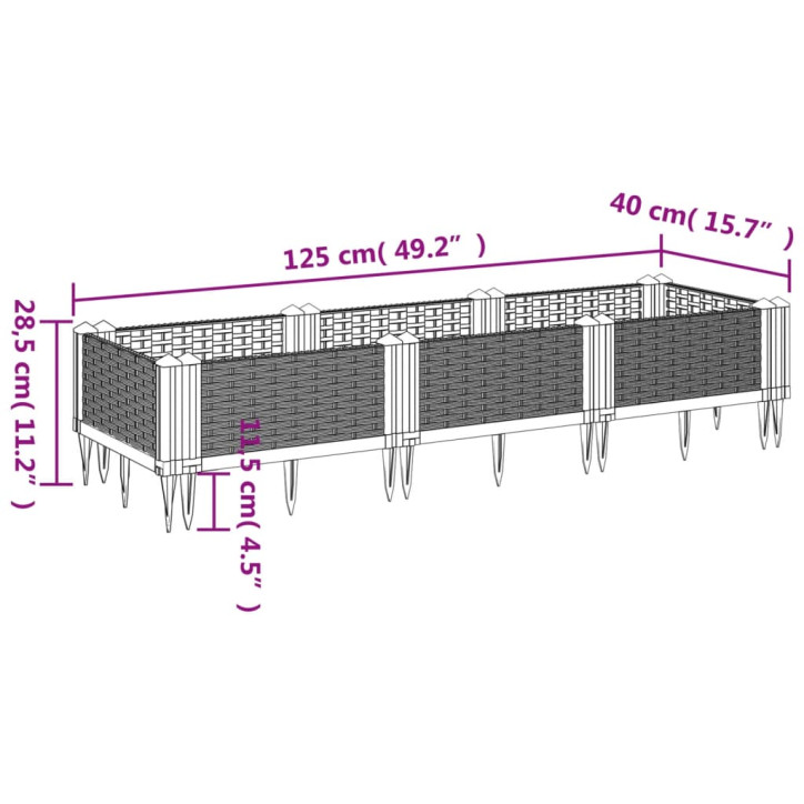 Sodo lovelis su kuoliukais, rudas, 125x40x28,5cm, PP