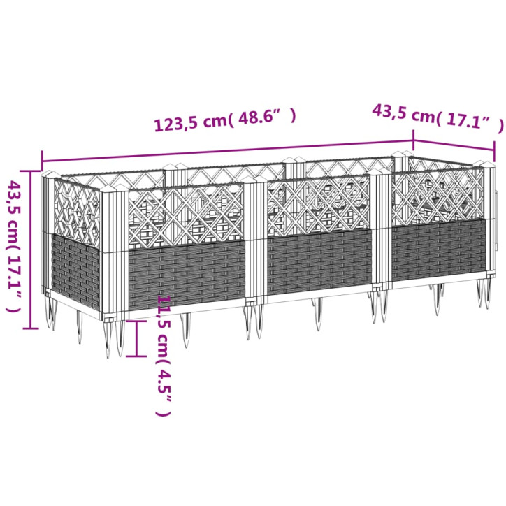 Sodo lovelis su kuoliukais, pilkas, 123,5x43,5x43,5cm, PP