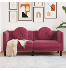 Dvivietė sofa su pagalvėlėmis, vyno raudonos spalvos, aksomas