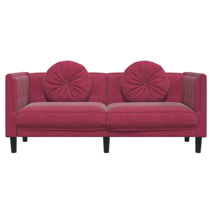 Dvivietė sofa su pagalvėlėmis, vyno raudonos spalvos, aksomas