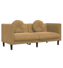 Dvivietė sofa su pagalvėlėmis, rudos spalvos, aksomas