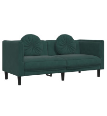 Dvivietė sofa su pagalvėlėmis, tamsiai žalios spalvos, aksomas