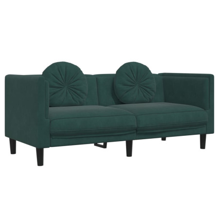 Dvivietė sofa su pagalvėlėmis, tamsiai žalios spalvos, aksomas