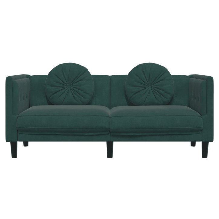 Dvivietė sofa su pagalvėlėmis, tamsiai žalios spalvos, aksomas