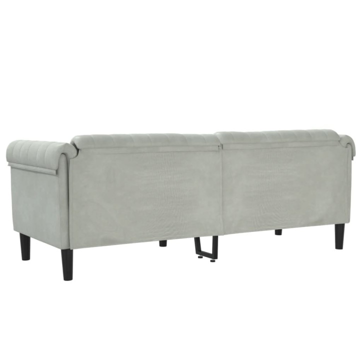 Trivietė sofa, šviesiai pilkos spalvos, aksomas