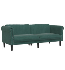 Trivietė sofa, tamsiai žalios spalvos, aksomas