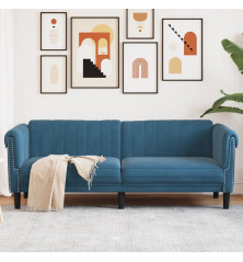 Trivietė sofa, mėlynos spalvos, aksomas